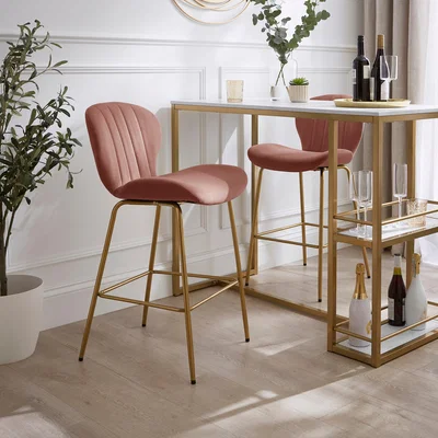 Dunelm Lila Counter Height Bar Stool, Velvet Velvet Rose