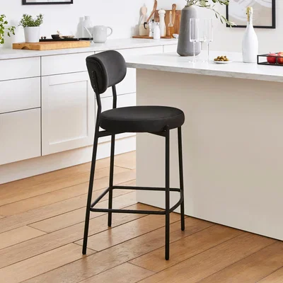 Dunelm Laine Velvet Bar Stool Black Velvet