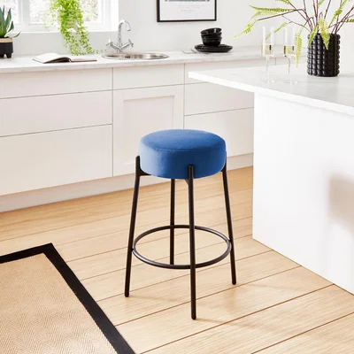 Dunelm Alexis Velvet Bar Stool Classic Blue