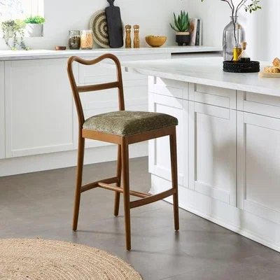 Dunelm Bestie Counter Height Barstool, Olive Chenille