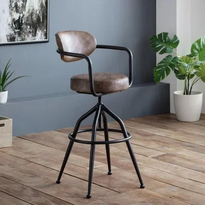 Dunelm Return - Barbican Adjustable Height Bar Stool, Brown Faux Leather