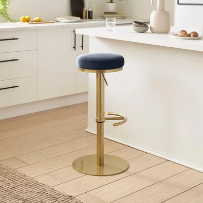 Dunelm Jesper Adjustable Height Bar Stool, Velvet Navy
