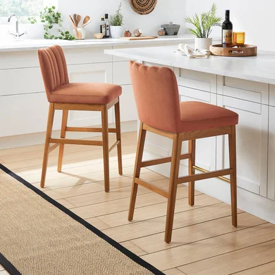 Dunelm Delilah Bar Stool, Velvet Clay (Red)