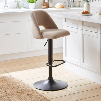 Dunelm Jonas Adjustable Height Bar Stool, Velvet Pebble