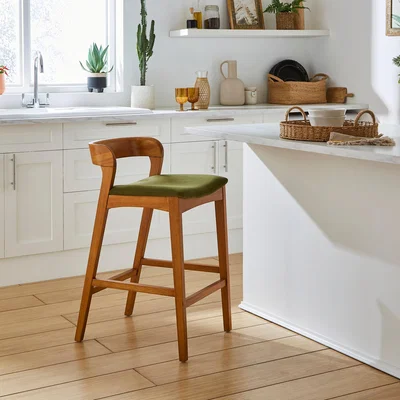 Dunelm Melia Counter Height Barstool, Olive Velvet