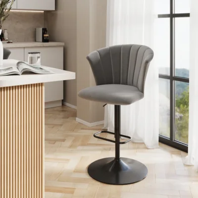Dunelm Kendall Bar Stool with Black Legs, Velvet