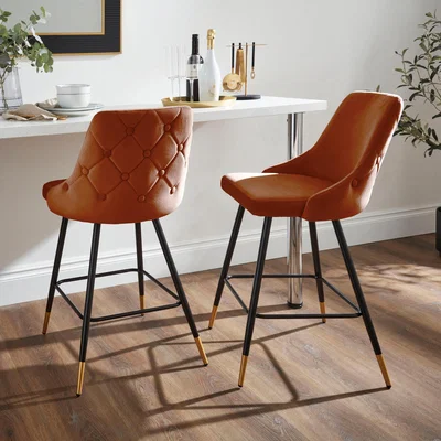 Dunelm Ariana Bar Stool, Velvet Velvet Burnt Orange