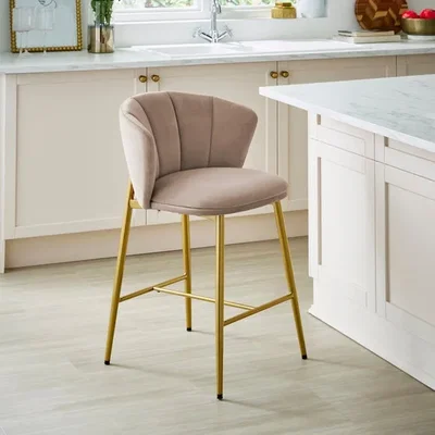 Dunelm Kiley Bar Stool with Gold Legs, Velvet
