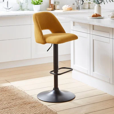 Dunelm Jonas Adjustable Height Bar Stool, Fabric Ochre