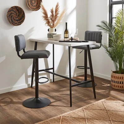 Dunelm Rhys Height Adjustable Leather Bar Stool Grey