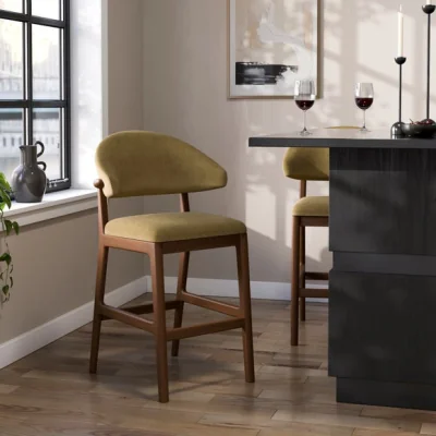 Dunelm Hugh Dark Stained Counter Height Bar Stool, Velvet