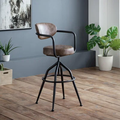 Dunelm Barbican Bar Stool Brown Faux Leather Brown