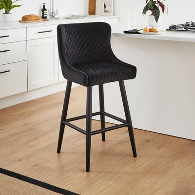 Dunelm Montreal Counter Height Bar Stool, Velvet Montreal Black