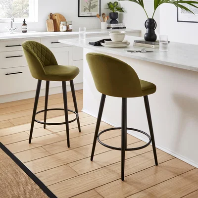 Dunelm Astrid Barstool, Velvet Olive