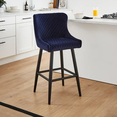 Dunelm Montreal Counter Height Bar Stool, Velvet Montreal Ink Blue