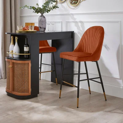 Dunelm Sylvia Counter Height Bar Stool, Velvet Velvet Burnt Orange
