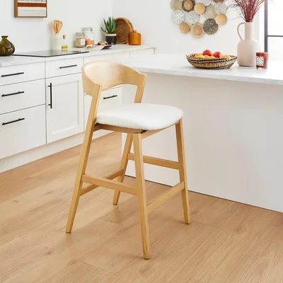 Dunelm Oskar Bar Stool, Boucle Natural Stained Wood