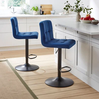 Dunelm Jasmine Adjustable Height Swivel Bar Stool, Powder Coated Base Classic Blue