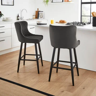Dunelm Montreal Counter Height Bar Stool, Velvet Montreal Charcoal