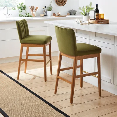 Dunelm Delilah Bar Stool, Velvet Olive