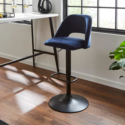 Dunelm Jonas Adjustable Height Bar Stool, Velvet Velvet Luxe Navy