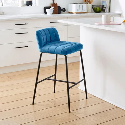 Dunelm Caden Counter Height Bar Stool, Velvet Classic Blue