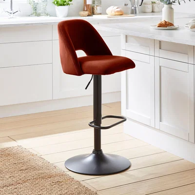Dunelm Jonas Adjustable Height Bar Stool, Velvet Orange Umber