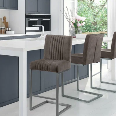 Dunelm Brooklyn Set of 2 Bar Stools, Suede Grey