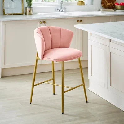 Dunelm Kiley Bar Stool with Gold Legs, Velvet