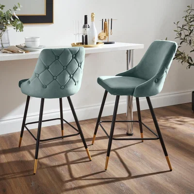 Dunelm Ariana Bar Stool, Velvet Velvet Pacific