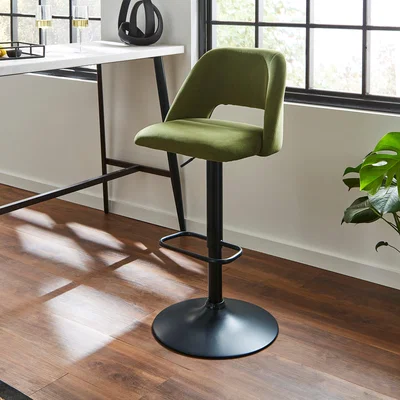 Dunelm Jonas Adjustable Height Bar Stool, Velvet Velvet Olive