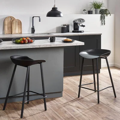 Dunelm Renzo Set of 2 Bar Stools, Metal Black
