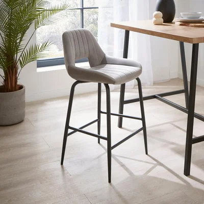 Dunelm Arden Bar Stool, Velvet Velvet Steeple Grey