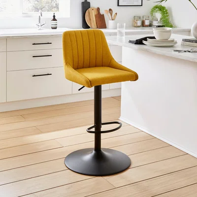 Dunelm Kenton Adjustable Height Swivel Bar Stool, Fabric Old Gold