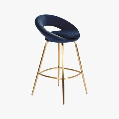 Dunelm Stella Velvet Bar Stool - Midnight Blue Midnight (Blue)