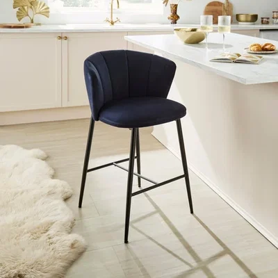 Dunelm Kiley Bar Stool with Black Legs, Velvet