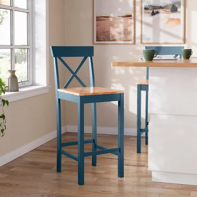 Dunelm Salisbury Counter Height Bar Stool, Wood Grain Folkstone Blue