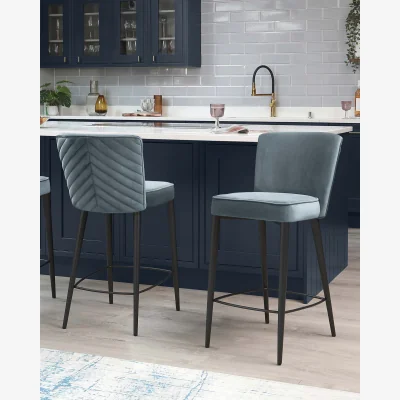 Danetti Serena Blue Grey Velvet Bar stool