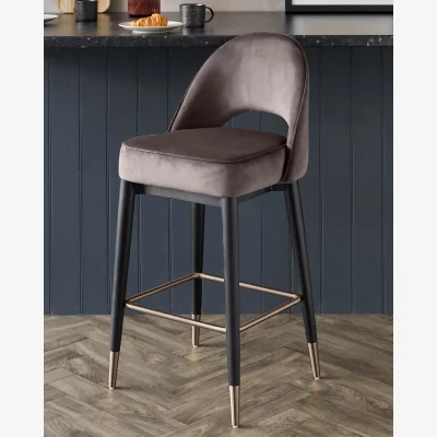 Danetti Clover Mocha Velvet Bar Stool With Brushed Bronze Legs
