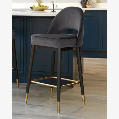 Danetti Clover Dark Grey Velvet Bar Stool