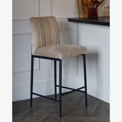 Danetti Kendra Black Metal Bar Stool Champagne Plush Velvet