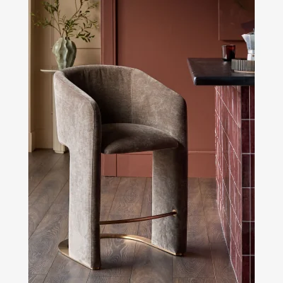Danetti Leighton mocha chenille brushed bronze cantilever bar stool