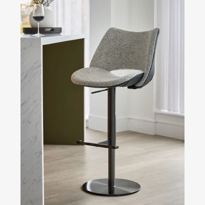 Danetti Bronwyn grey fabric and black leather gas lift bar stool