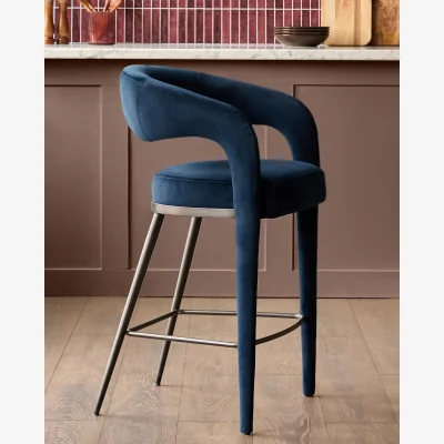 Danetti Rhett dark navy velvet bar stool