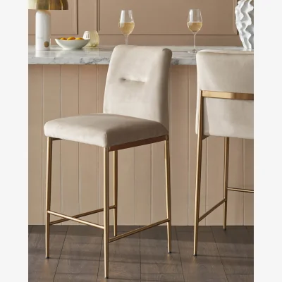 Danetti Keira Champagne Velvet And Brass Static Bar stool