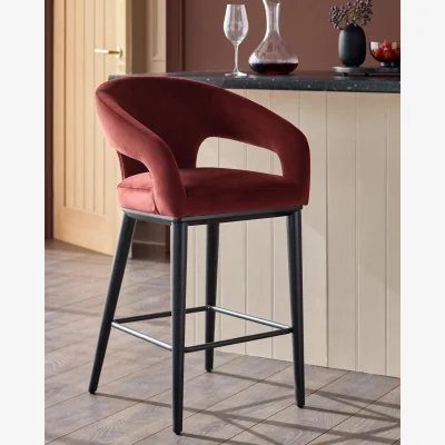 Danetti Heath red recycled velvet bar stool