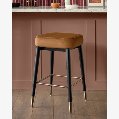 Danetti Clover caramel fabric backless brushed bronze bar stool