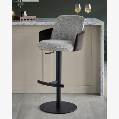Danetti Wren grey fabric and mocha velvet gas lift bar stool