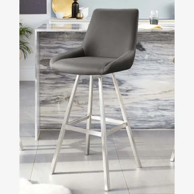 Danetti Theo Dark Grey Faux Leather Swivel Bar Stool