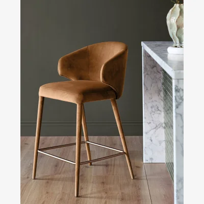 Danetti Ethan caramel fabric brushed bronze bar stool